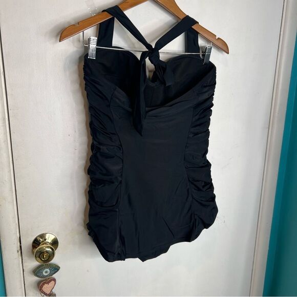 Unique Vintage Black Halter Swim Dress - Picture 5 of 10